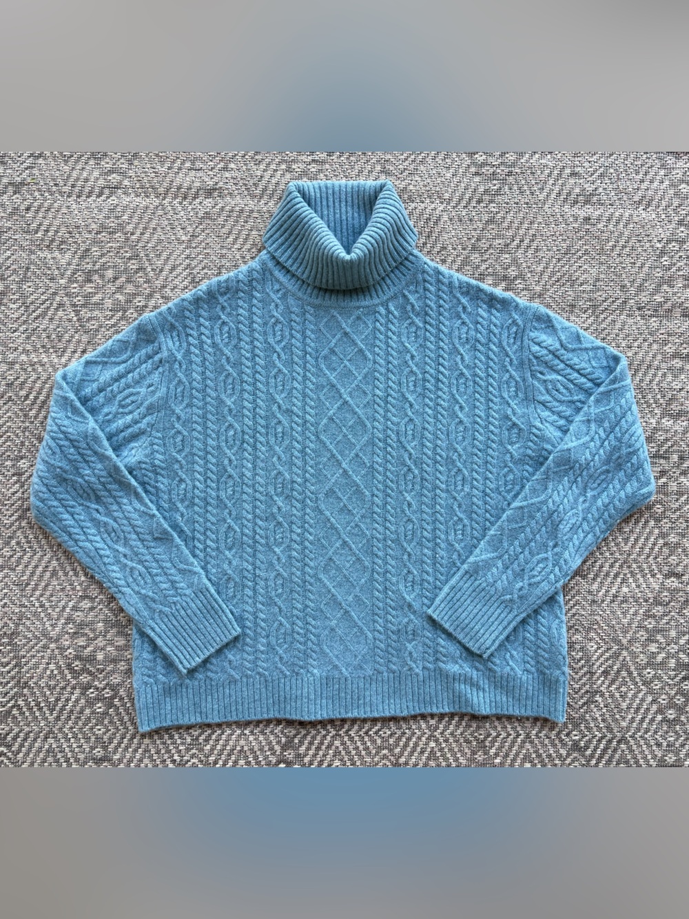 Cashmere Project 100% Cashmere Cable Knit Turtleneck Sweater Aqua Medium